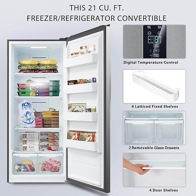 Maple Leaf 21 Cu.Ft Single Door Upright Freezer/Refrigerator with LED Display Frost Free