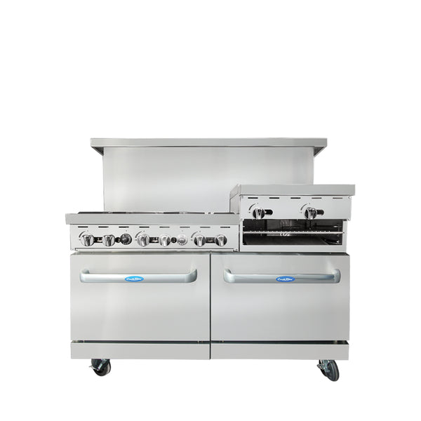 Atosa AGR-6B24RGB 60" Natural Gas/Propane 6 Burner With 24" Raised Griddle Stove Top Range