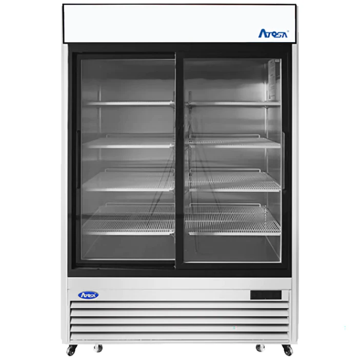 Atosa MCF8709GR Double Sliding Door 54" Wide Stainless Steel Display Refrigerator