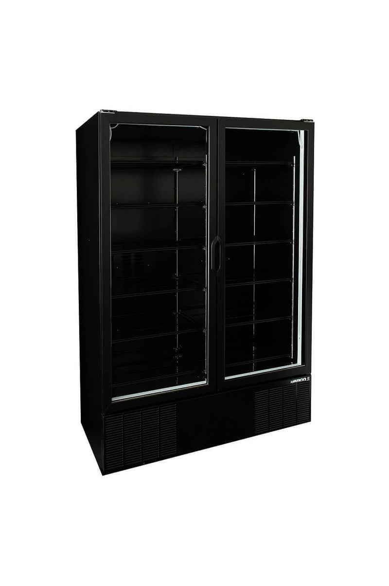 Habco ESM49HCBATD 54" Black Double Swing Glass Door Merchandising Refrigerator