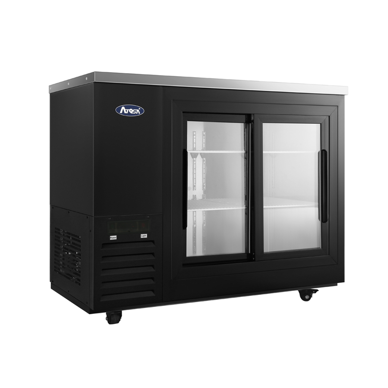 Atosa SBB48SGGRAUS2 48″ Black Shallow Depth Double Sliding Door Back Bar Cooler