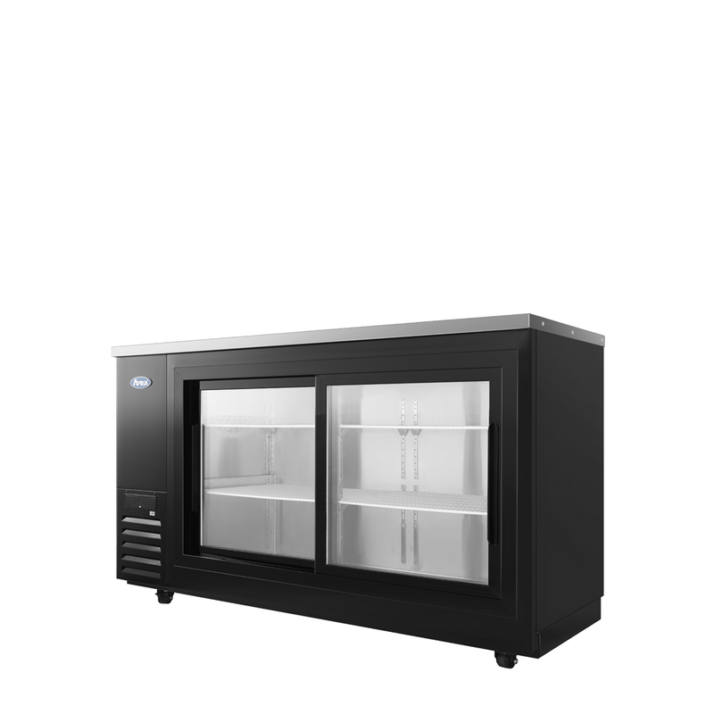 Atosa SBB69SGGRAUS2 68″ Black Shallow Depth Double Sliding Door Back Bar Cooler