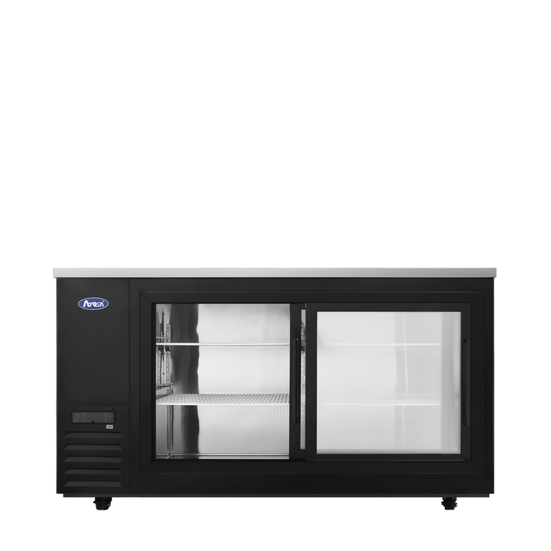 Atosa SBB69SGGRAUS2 68″ Black Shallow Depth Double Sliding Door Back Bar Cooler