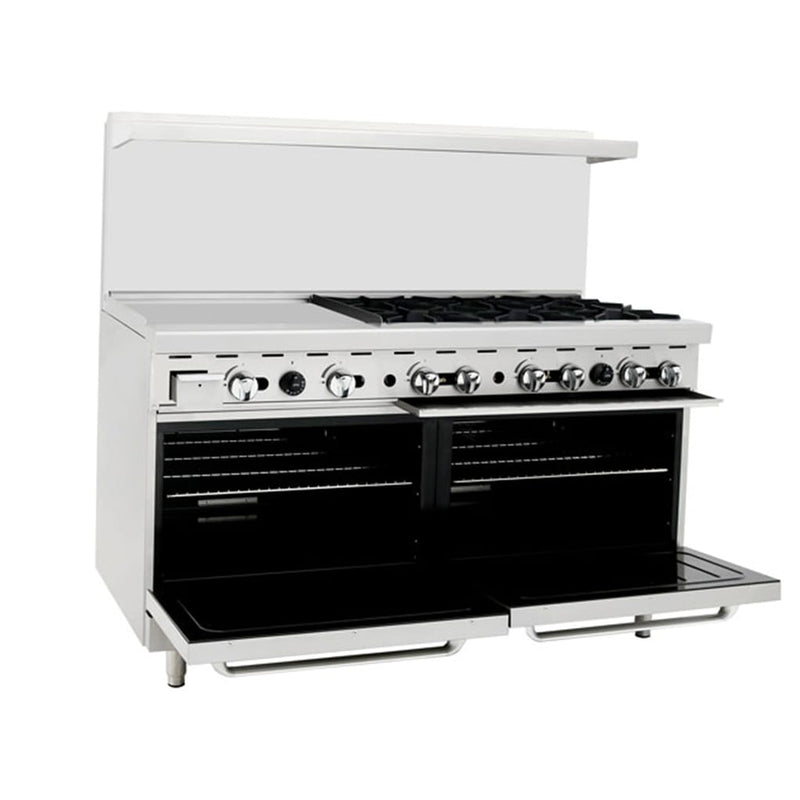 Atosa AGR-6B24GL 60" Natural Gas/Propane 6 Burners with 24" Griddle(Left) Stove Top Range