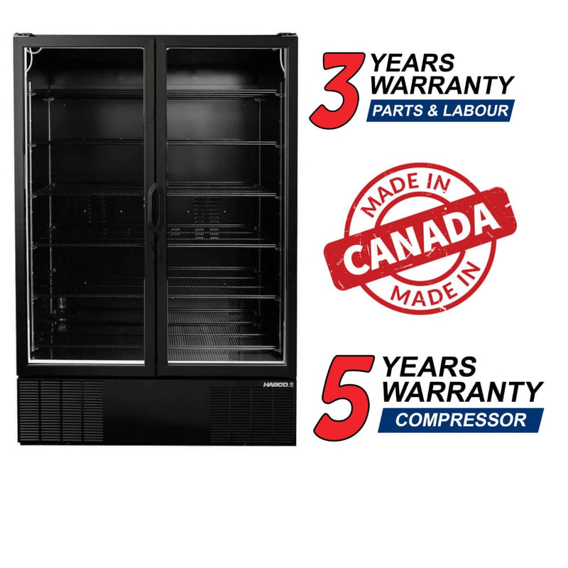 Habco ESM49HCBATD 54" Black Double Swing Glass Door Merchandising Refrigerator