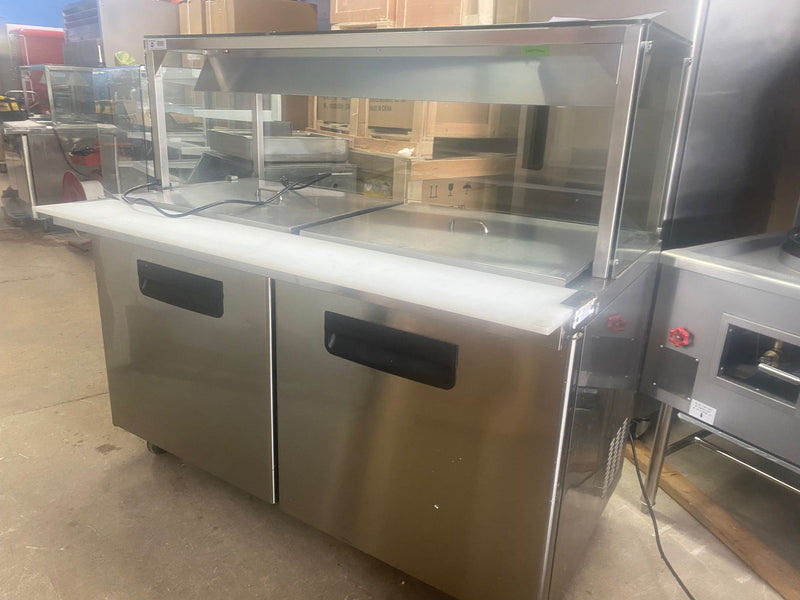 Used 60" Wide Mega Top Double Door Refrigerated Sandwich Prep Table With Sneeze Guard