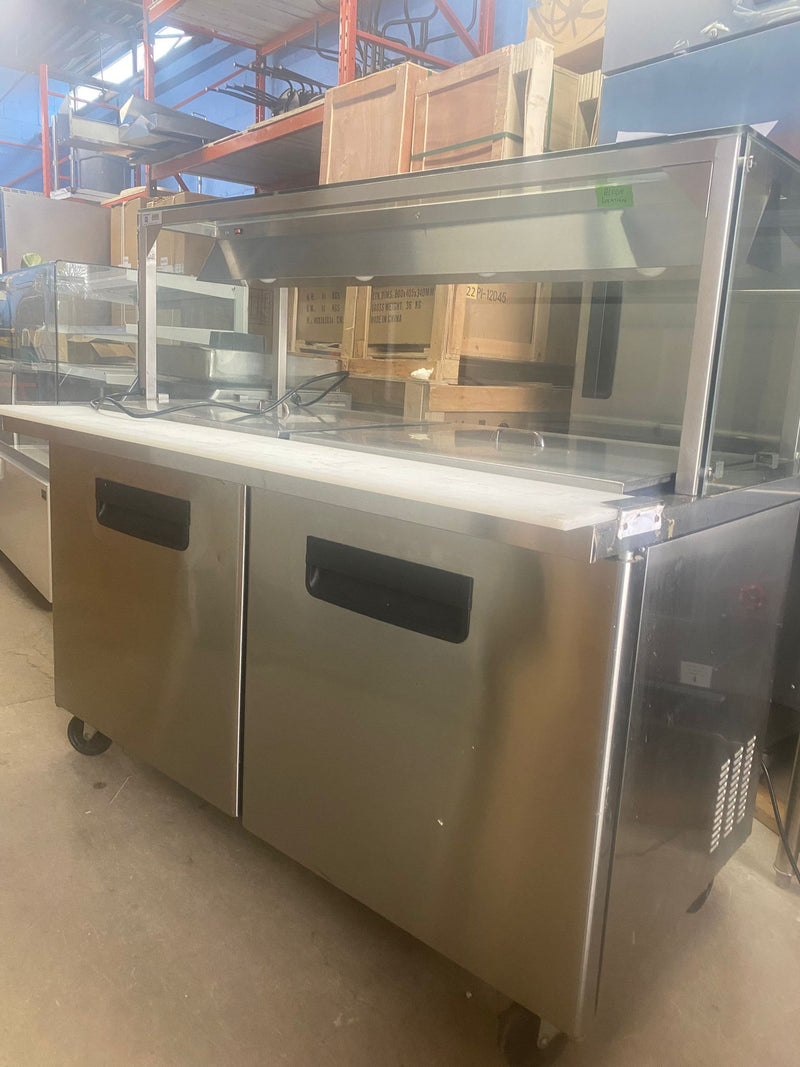 Used 60" Wide Mega Top Double Door Refrigerated Sandwich Prep Table With Sneeze Guard