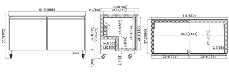 North Air NA-UC60 60" Double Door Undercounter or Work Top Refrigerator