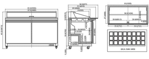 North-Air NA-S60M Double Door 60" Refrigerated Mega Top Sandwich Prep Table