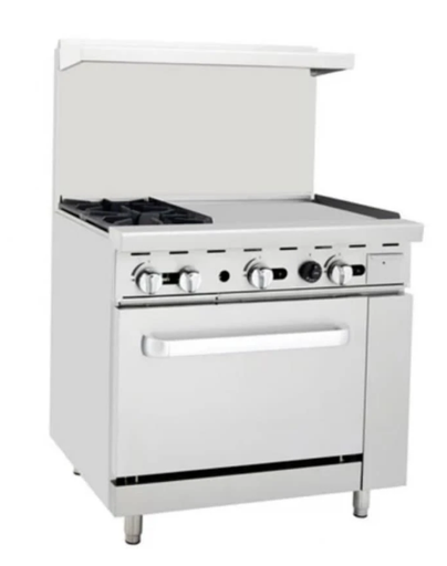 Omega ATO-2B24G Commercial Natural Gas/Propane 2 Burners with 24" Griddle Stove Top Range