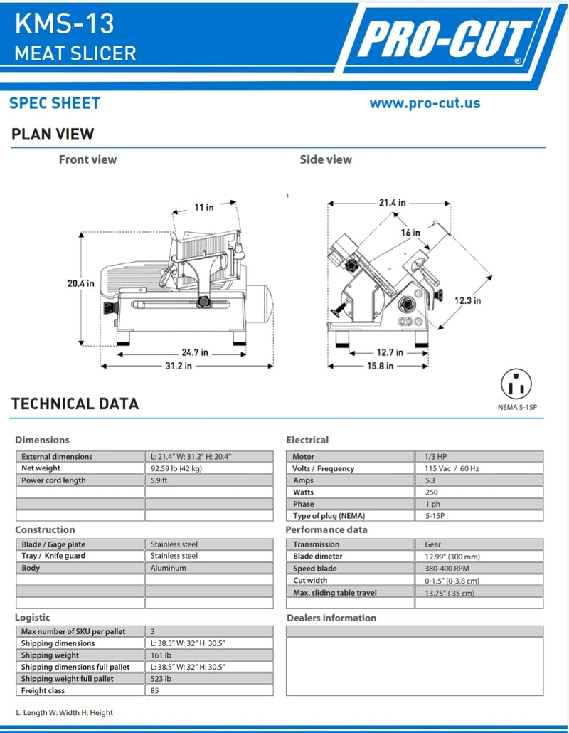 Pro-Cut KMS-13 - 13" Blade, 1/3 HP, Gear Drive