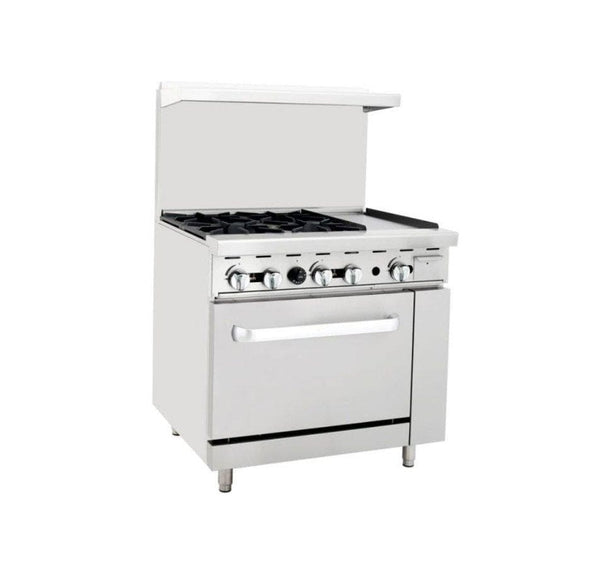 Omega ATO-4B12G Commercial Natural Gas/Propane 4 Burners with 12" Griddle Stove Top Range