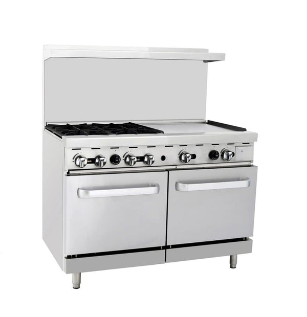 Omega ATO-4B24G Commercial Natural Gas/Propane 4 Burners with 24" Griddle Stove Top Range